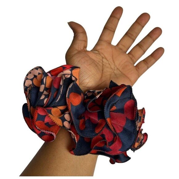 New Women Red Scrunchie Ruffled design Multicolor Polkadots - Picture 3 of 12